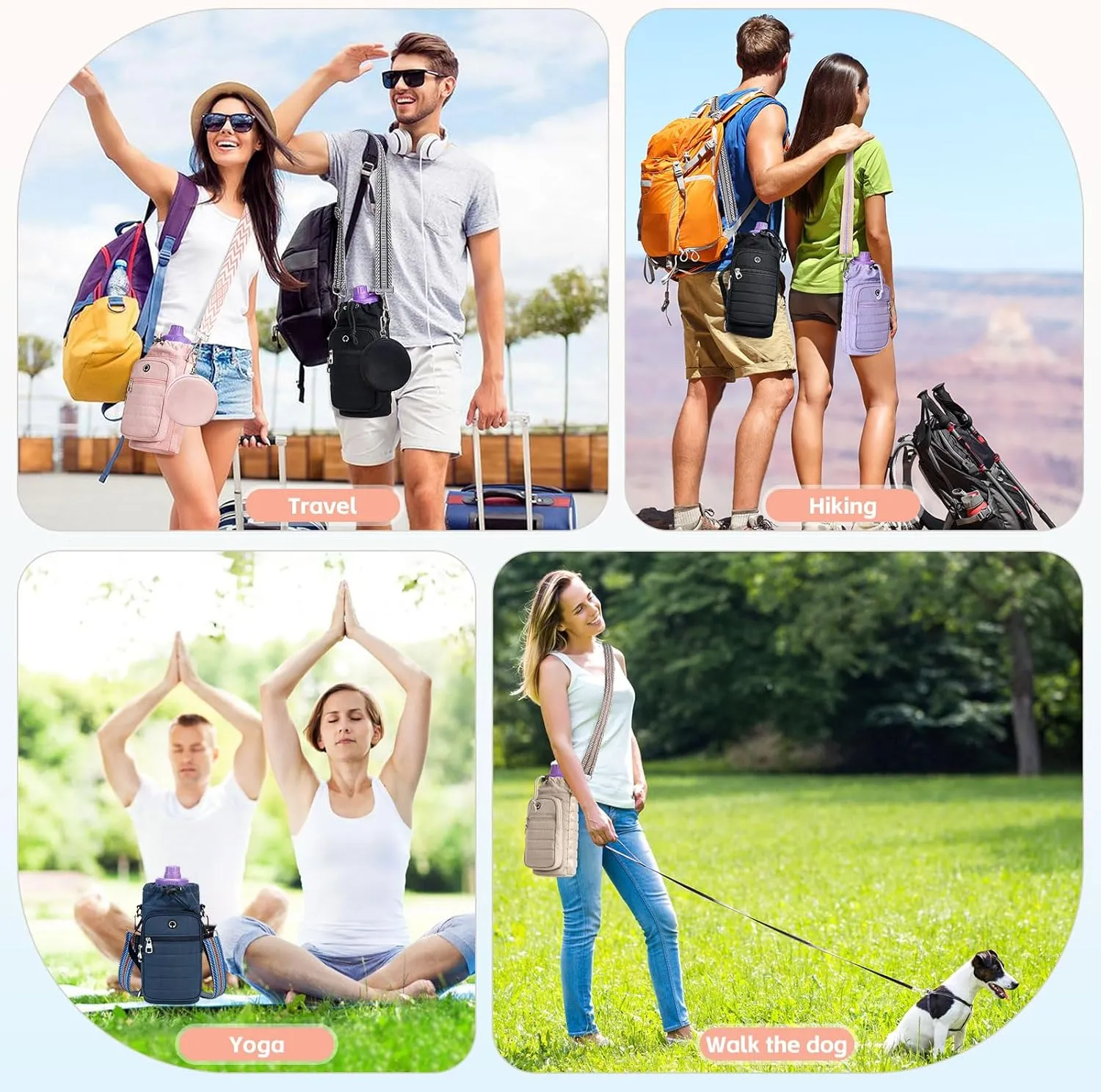 Water Bottle Carrier with Strap Water Bottle Holder with Strap Water Bottle Carrier Bag, Water Bottle Bag with Phone Pocket for Walking, Hiking, Cycling