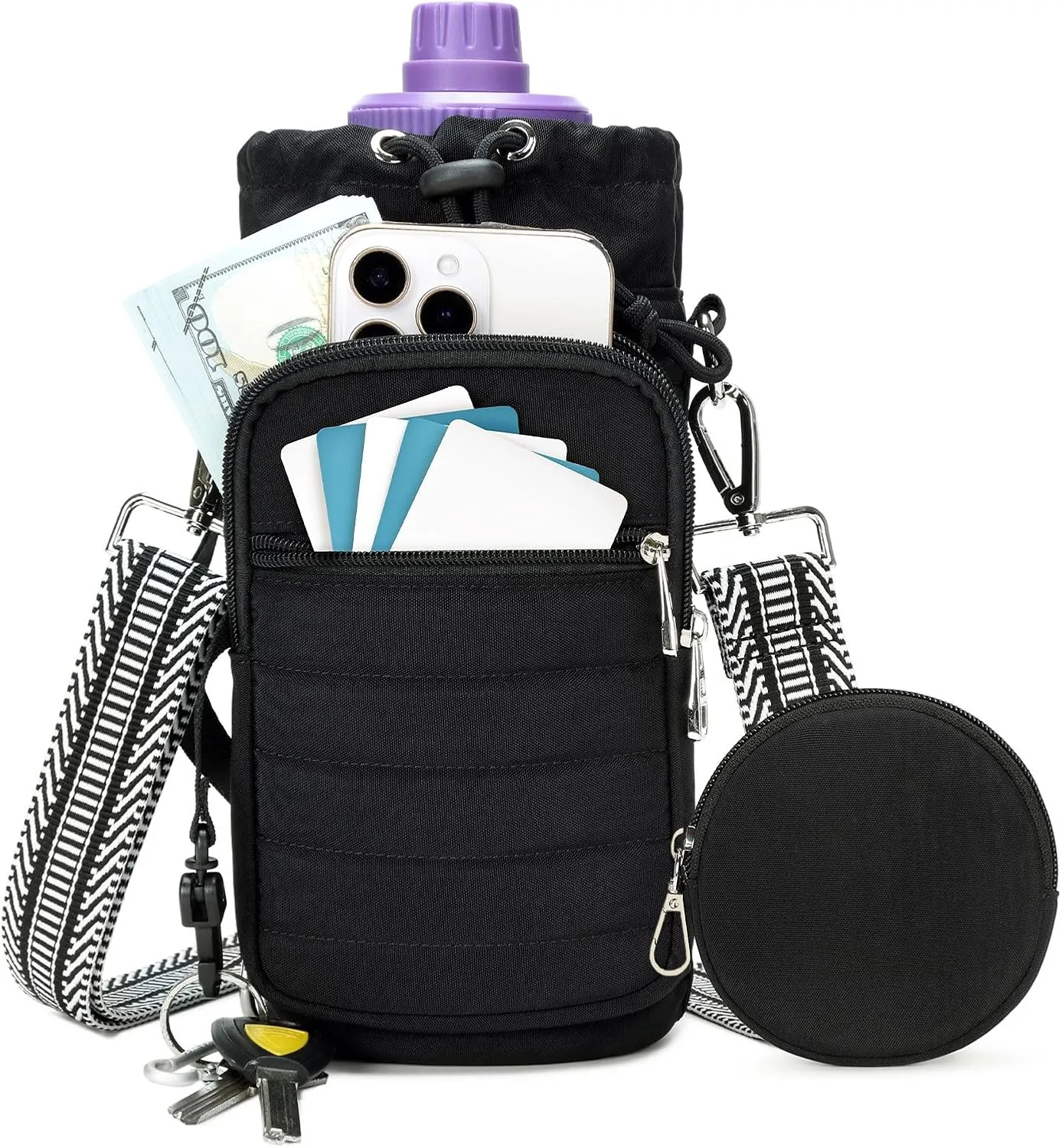 Water Bottle Carrier with Strap Water Bottle Holder with Strap Water Bottle Carrier Bag, Water Bottle Bag with Phone Pocket for Walking, Hiking, Cycling