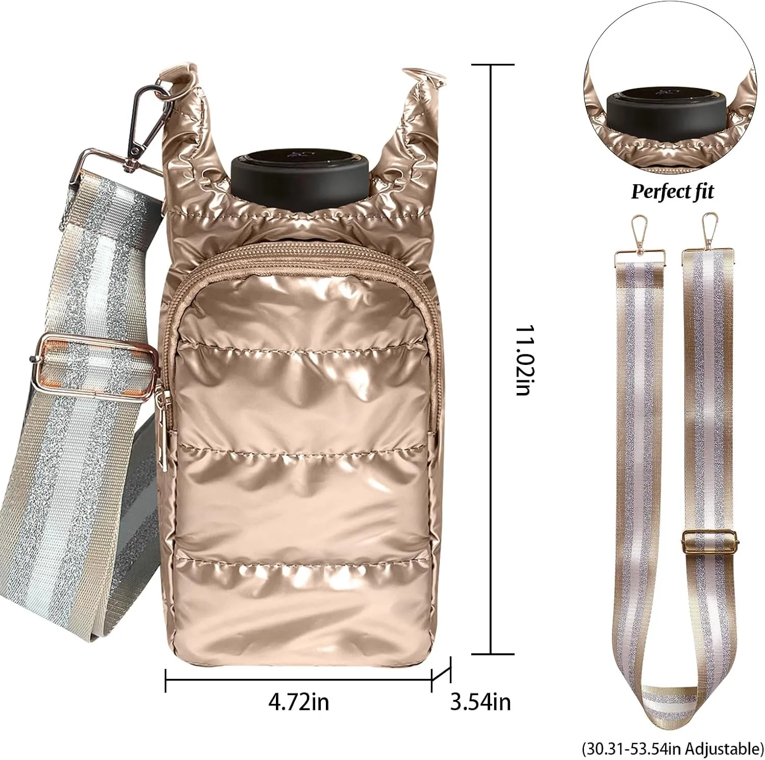 Water Bottle Holder with Strap Quilted Crossbody HydroBag Stylish Puffer Waterbottle Purses Water Bottle Sling Bag Water Bottle Accessories for Gifts Outdoor Travel Walking Hiking Camping