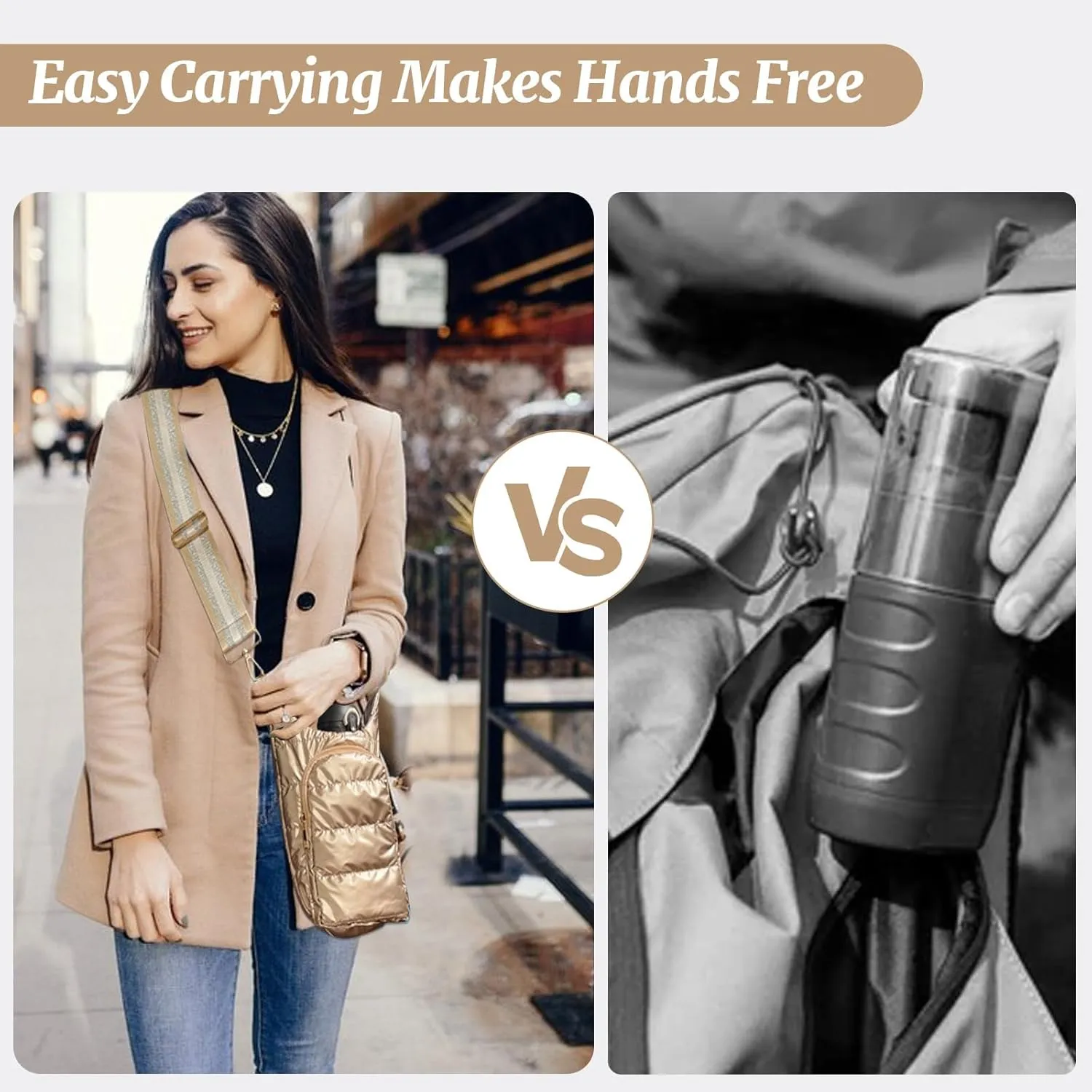 Water Bottle Holder with Strap Quilted Crossbody HydroBag Stylish Puffer Waterbottle Purses Water Bottle Sling Bag Water Bottle Accessories for Gifts Outdoor Travel Walking Hiking Camping
