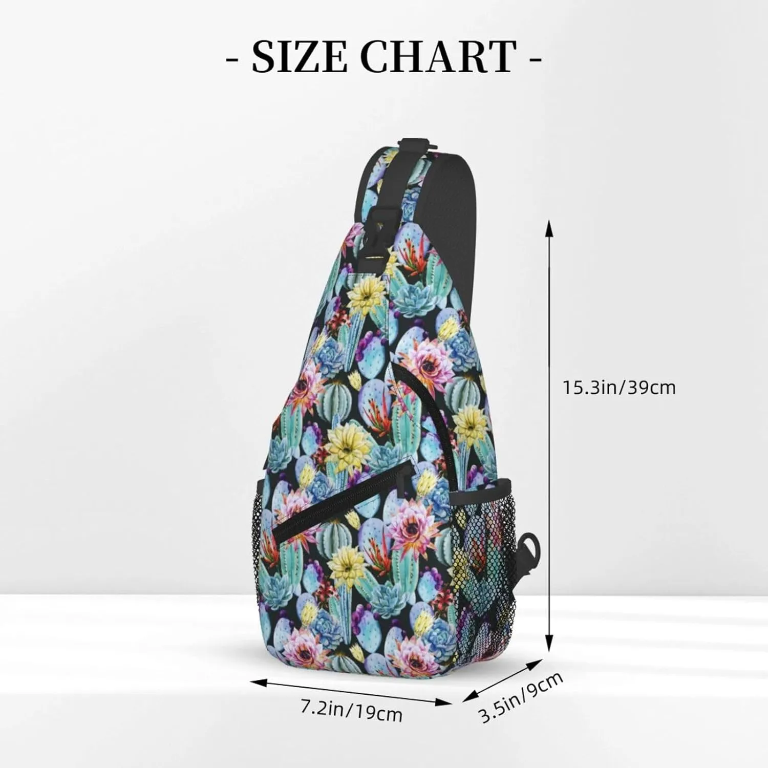 Watercolor Cute Cactus Flowers Chest Sling Bag Crossbody Shoulder Backpack Bag Gym Cycling Daypack Travel Hiking Cross Bag
