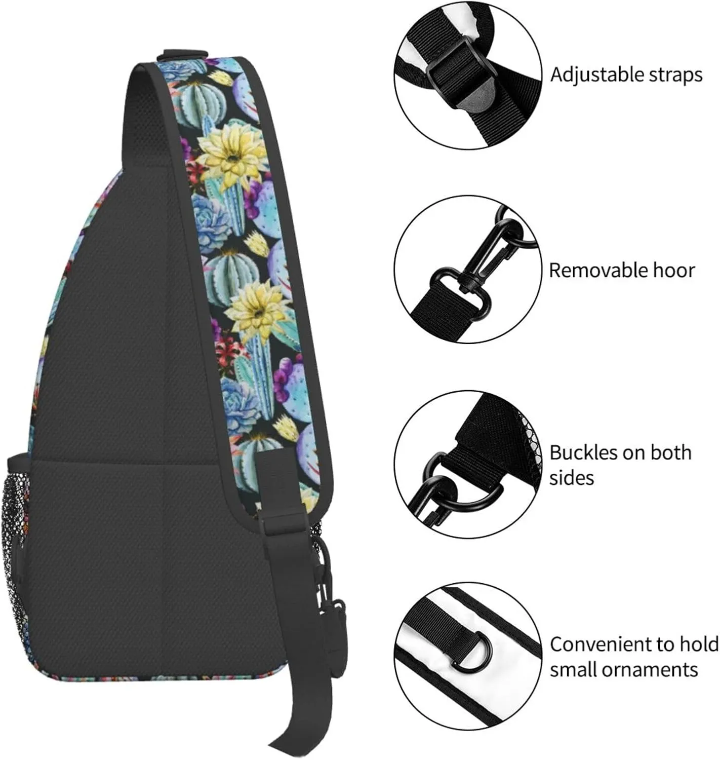 Watercolor Cute Cactus Flowers Chest Sling Bag Crossbody Shoulder Backpack Bag Gym Cycling Daypack Travel Hiking Cross Bag