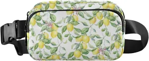 Watercolor Lemon with Leaves Flowers Seamless on White Adjustable Belt Running Bag, Crossbody Fanny Pack Waist Runners Bag Tote for Women Men Sports Hiking Fitness Exercise Gym Pouch