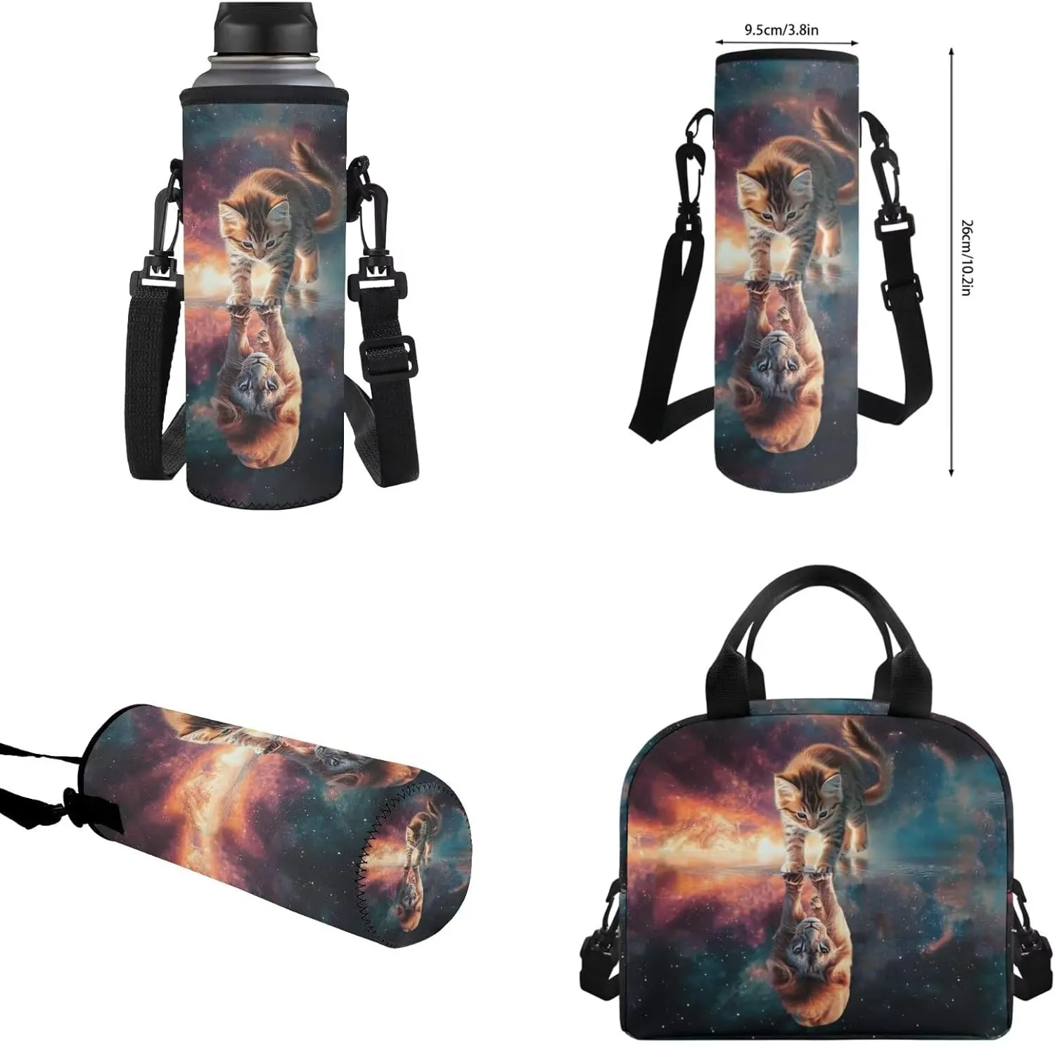 WELLFLYHOM Cat Lion Backpack for School Kids Girls 1st Grade/ 2nd Grade/ 3rd Grade 17 Inch Book Bag with Insulated Lunch Bag Cute Pencil Case Adjustable Strap Water Bottle Sleeve