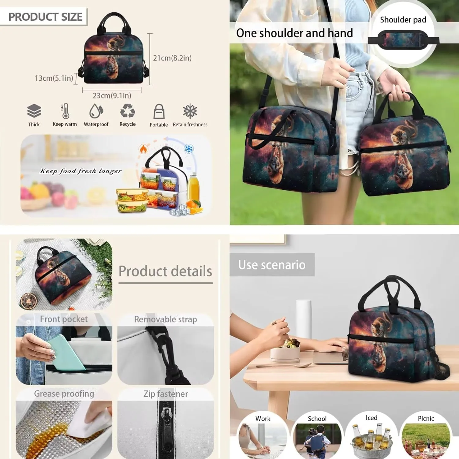 WELLFLYHOM Cat Lion Backpack for School Kids Girls 1st Grade/ 2nd Grade/ 3rd Grade 17 Inch Book Bag with Insulated Lunch Bag Cute Pencil Case Adjustable Strap Water Bottle Sleeve