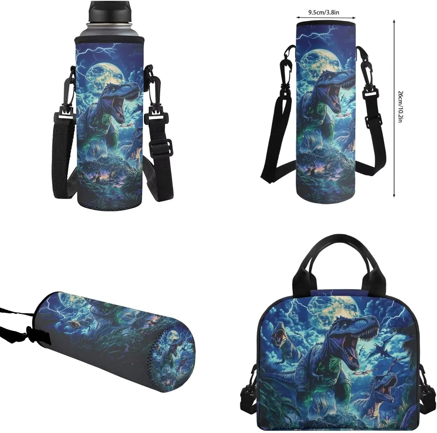 WELLFLYHOM Dinosaur Moon Backpack for School Kids Boys 1st Grade/ 2nd Grade/ 3rd Grade Forest 17 Inch Book Bag with Insulated Lunch Bag Cute Pencil Case Adjustable Strap Water Bottle