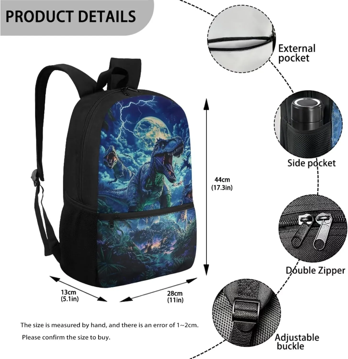 WELLFLYHOM Dinosaur Moon Backpack for School Kids Boys 1st Grade/ 2nd Grade/ 3rd Grade Forest 17 Inch Book Bag with Insulated Lunch Bag Cute Pencil Case Adjustable Strap Water Bottle