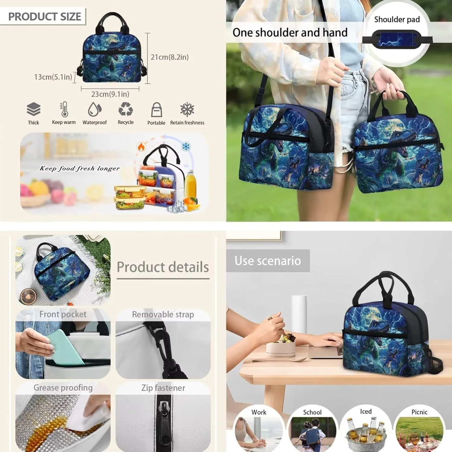 WELLFLYHOM Dinosaur Moon Backpack for School Kids Boys 1st Grade/ 2nd Grade/ 3rd Grade Forest 17 Inch Book Bag with Insulated Lunch Bag Cute Pencil Case Adjustable Strap Water Bottle