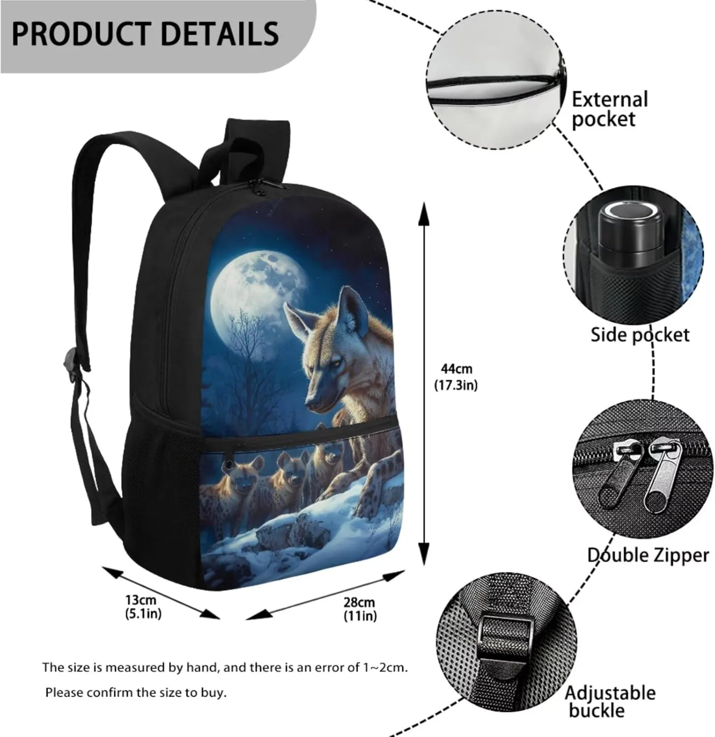 WELLFLYHOM Hyena Family Boys Backpack Set 6-8 Kids School Book Bag Lunch Box Three Layer Pencil Case Water Bottle Sleeve Moon Elementary Daycare Bag for School Back to School Gift