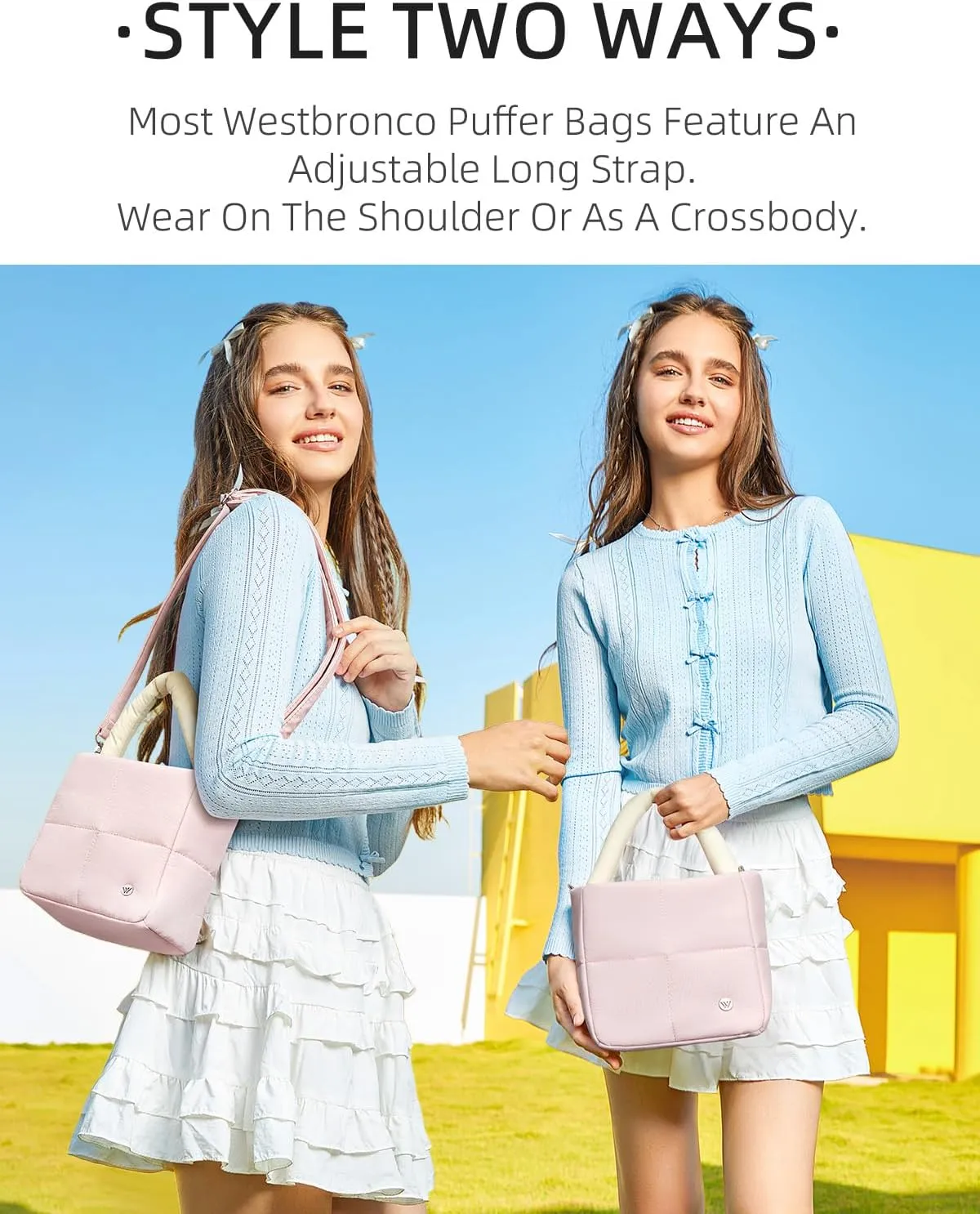 WESTBRONCO Puffer Crossbody Bags for Women, Nylon Quilted Shoulder Purse Designer Handbags with Adjustable & Detachable Strap