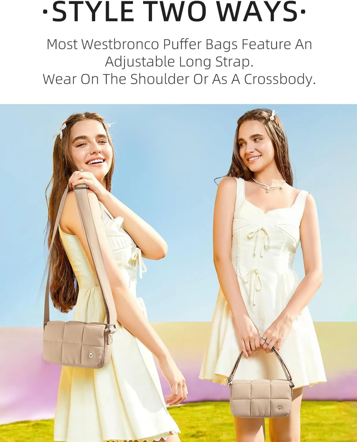 WESTBRONCO Small Puffer Crossbody Bags for Women Nylon Shoulder Bag Quilted Crossbody Purse with Adjustable Strap