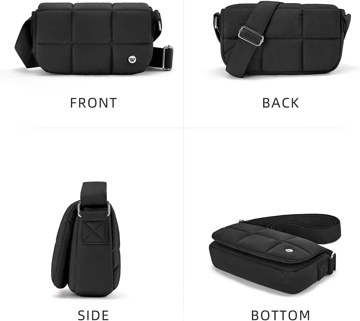 WESTBRONCO Small Puffer Crossbody Bags for Women Nylon Shoulder Bag Quilted Crossbody Purse with Adjustable Strap