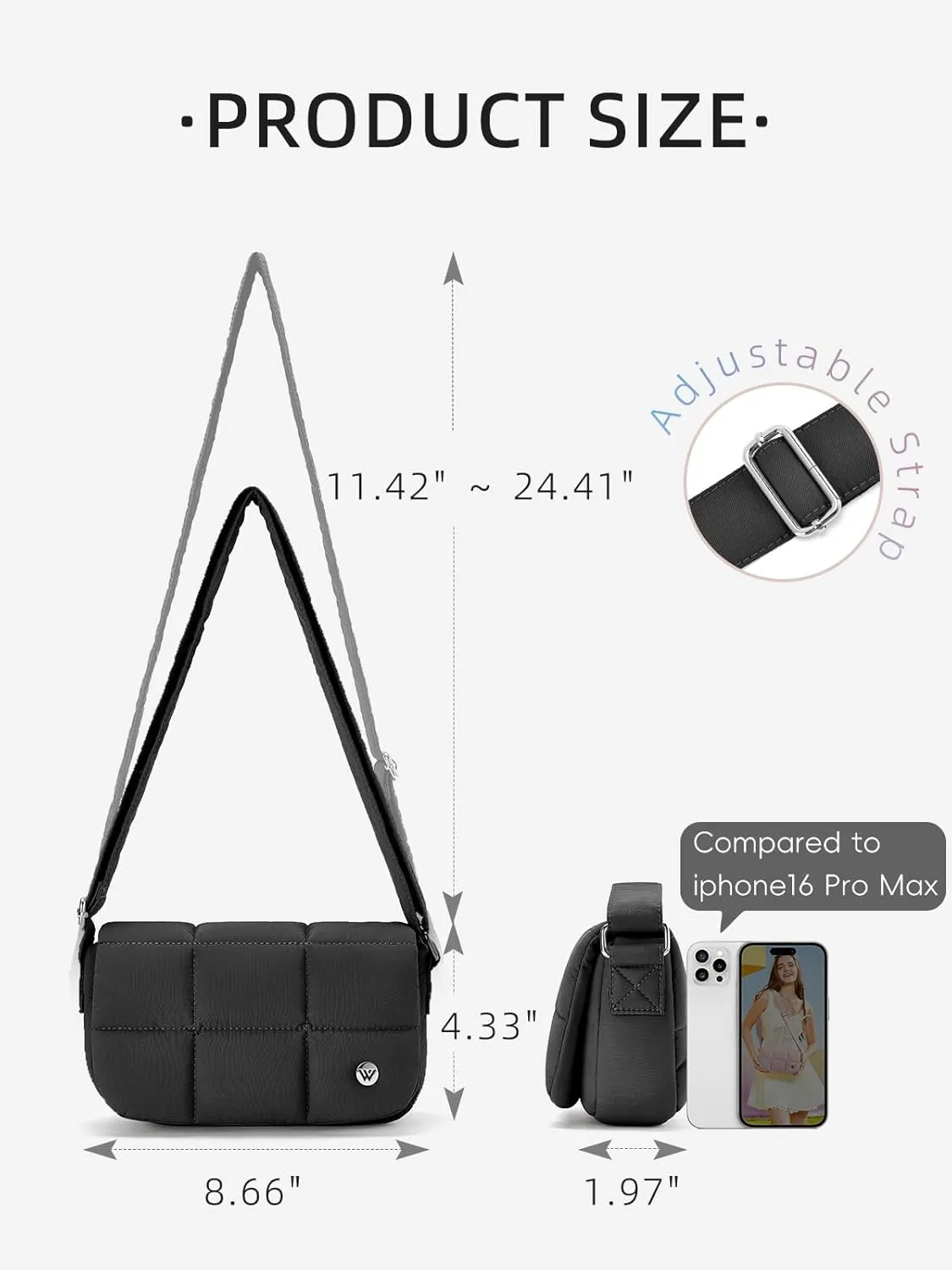 WESTBRONCO Small Puffer Crossbody Bags for Women Nylon Shoulder Bag Quilted Crossbody Purse with Adjustable Strap