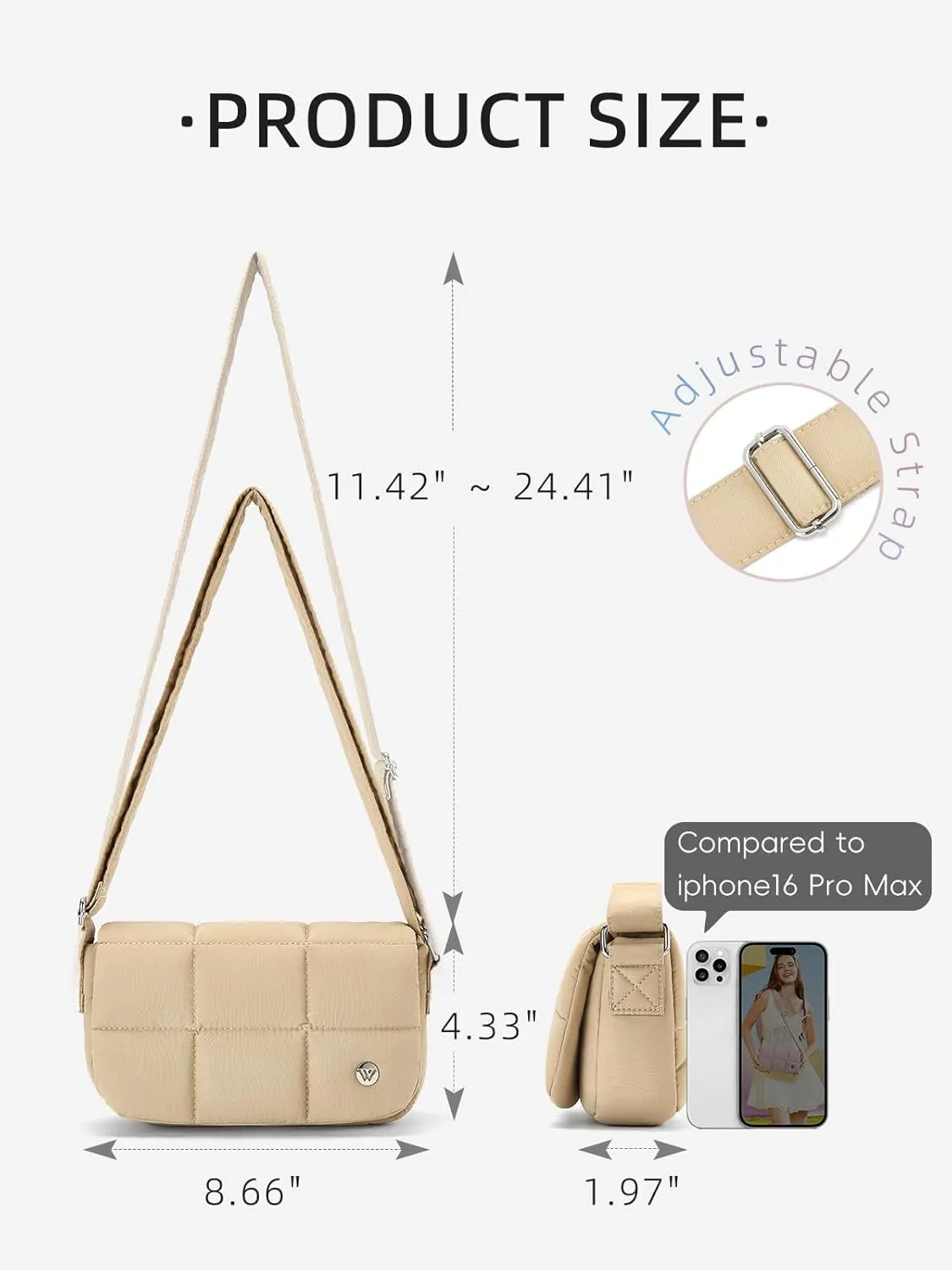 WESTBRONCO Small Puffer Crossbody Bags for Women Nylon Shoulder Bag Quilted Crossbody Purse with Adjustable Strap