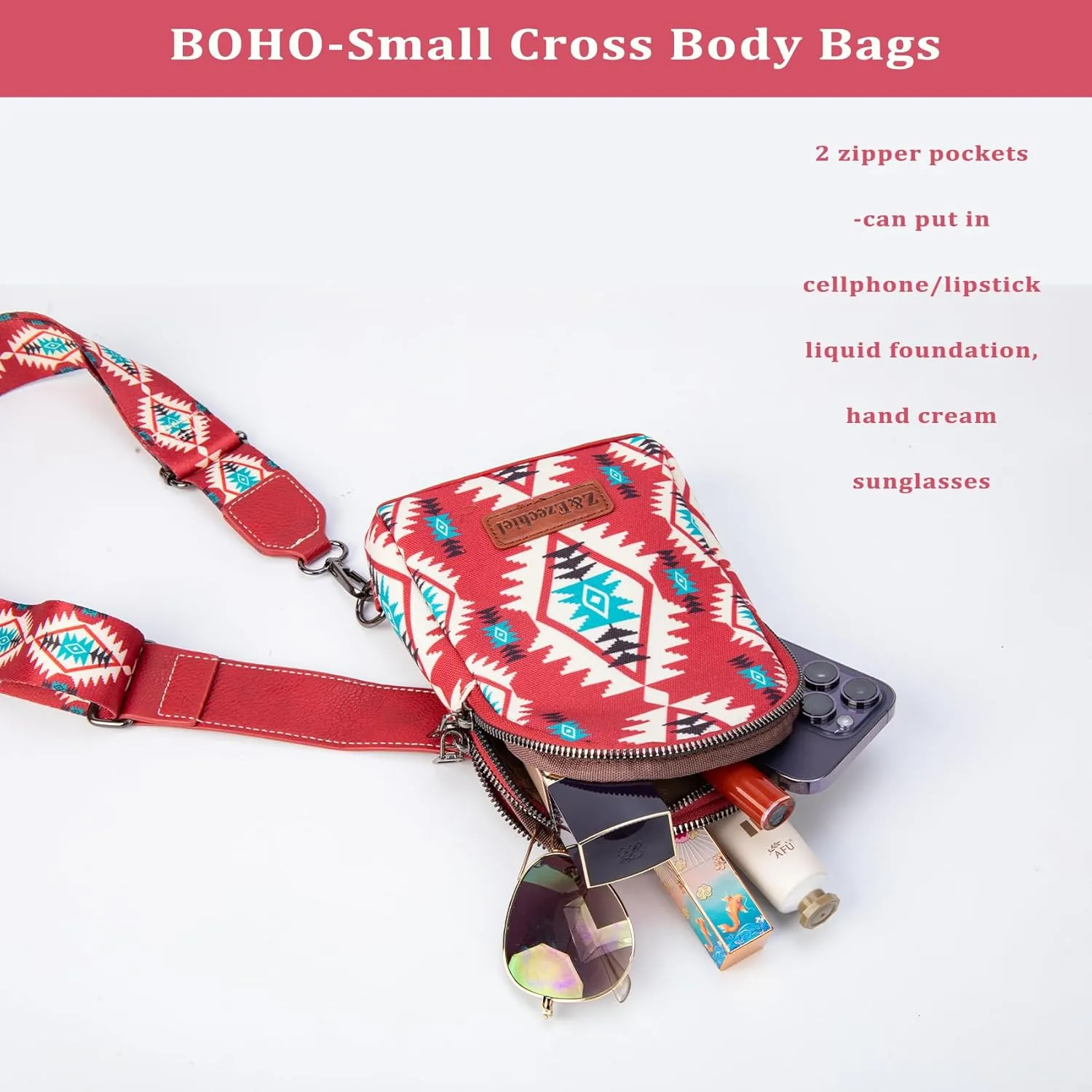 Western Boho Small Crossbody Sling Bag for Women Cotton Canvas Crossbody Bags Fanny Packs Chest Bag Purse for Travel