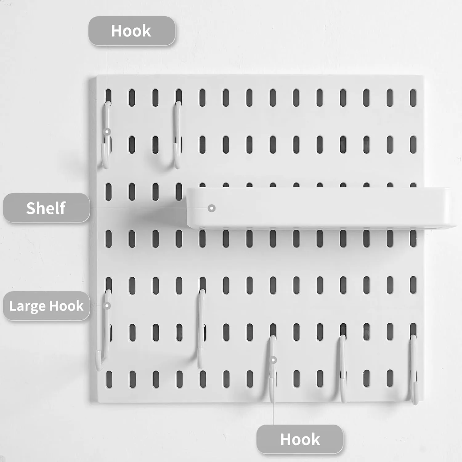 White Pegboard Wall Organizer, Pegboard Combination Kit for Home, Office, Small Peg Board Gaming, Key Holder, Peg Board Wall Mounted(Hooks)