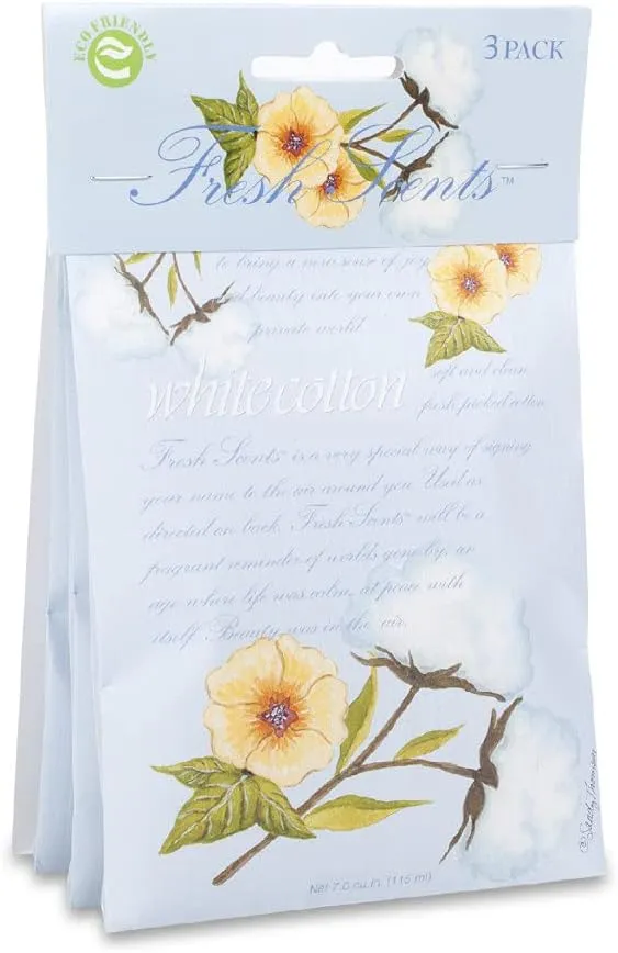 Willowbrook | Fresh Scents Scented Sachet Packet | White Cotton | Air Freshener Bags for Drawers, Closets, Cars | 3 Pack | Long Lasting Home Fragrance
