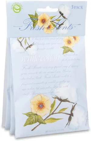 Willowbrook | Fresh Scents Scented Sachet Packet | White Cotton | Air Freshener Bags for Drawers, Closets, Cars | 3 Pack | Long Lasting Home Fragrance