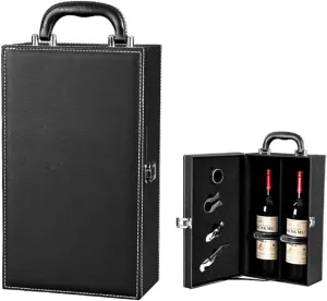 Wine Bags for Travel - Durable Pu 2-Bottle Wine Carrier Gift Set With 4 Piece Accessories, Padded Protection & Compact Airline-Approved Design
