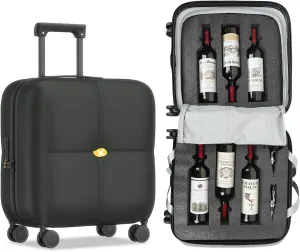 Wine Suitcase - 6 Bottle Travel Case with TSA Lock, Removable Inserts and Silent Spinner Wheels