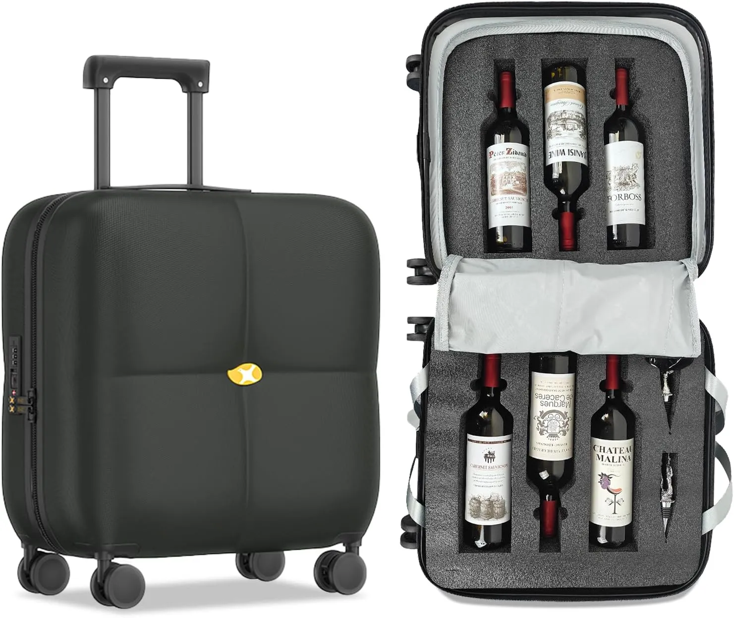 Wine Suitcase - 6 Bottle Travel Case with TSA Lock, Removable Inserts and Silent Spinner Wheels