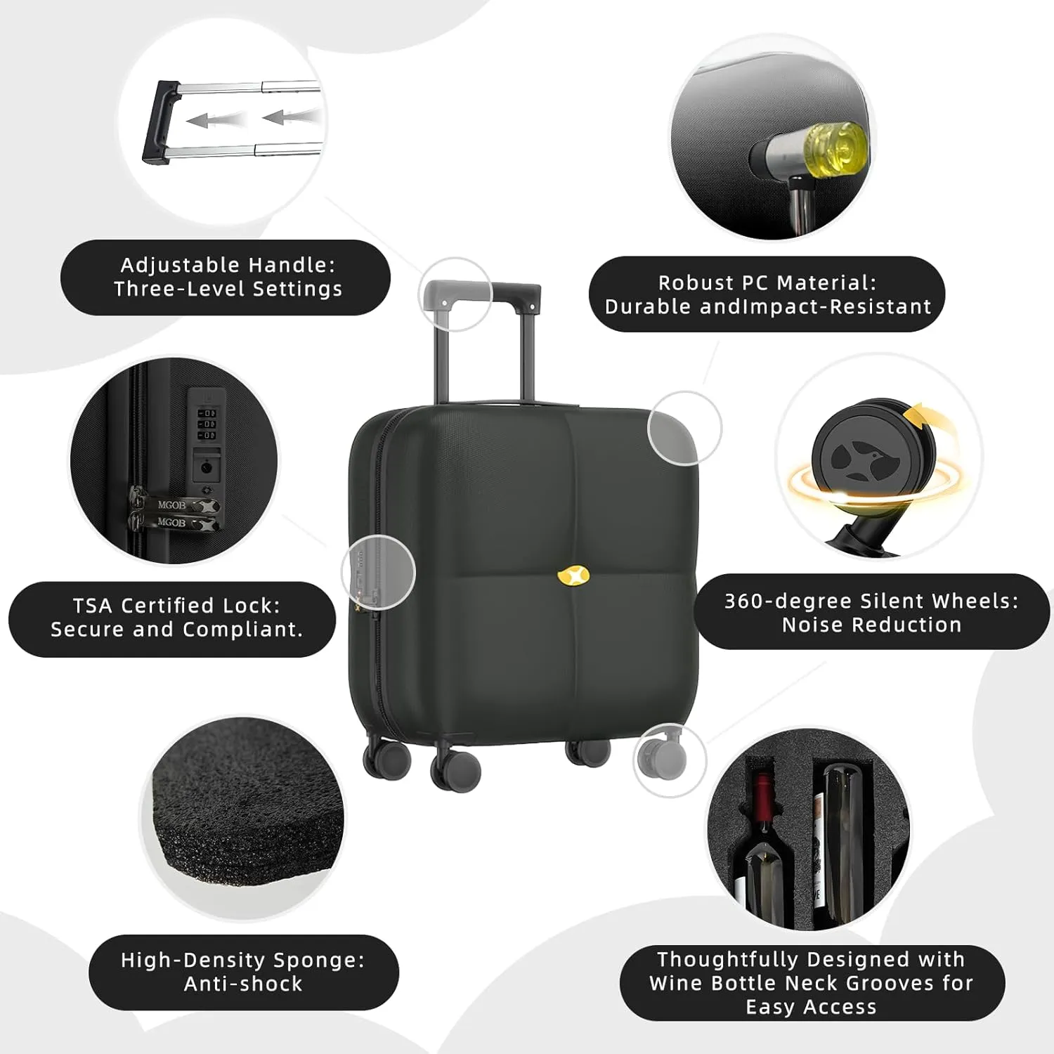 Wine Suitcase - 6 Bottle Travel Case with TSA Lock, Removable Inserts and Silent Spinner Wheels