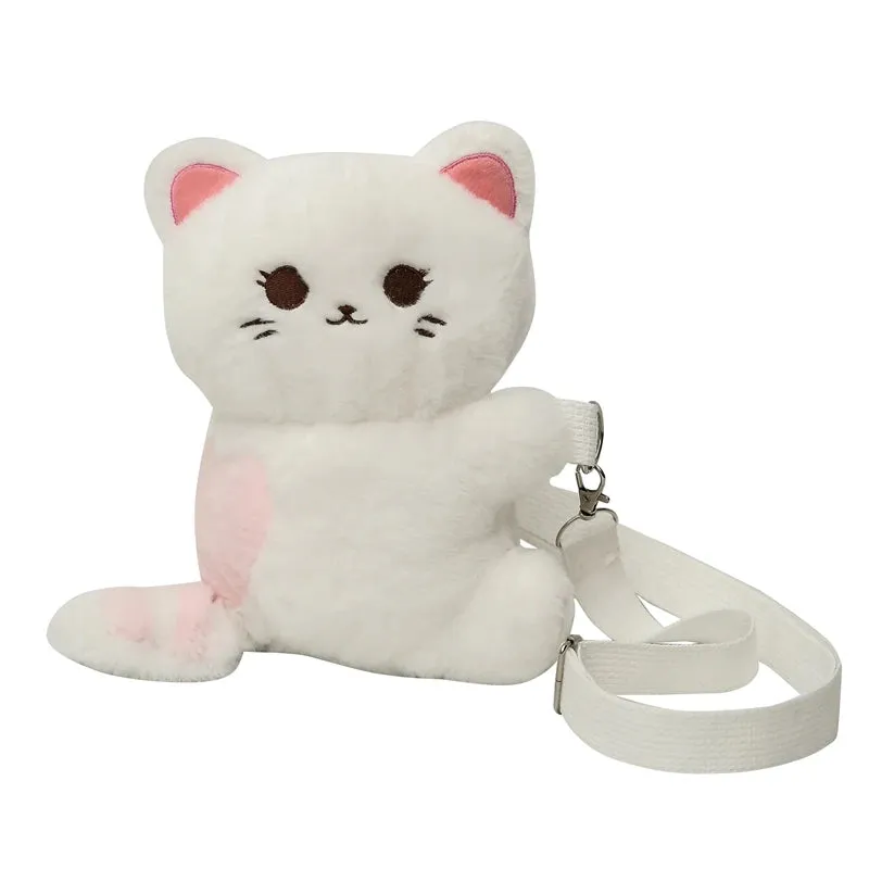 Winter Cute Soft Plush Cartoon Cat Crossbody Bags for Girls Kawaii Personality Ladies Small Shoulder Bag Gift Bag for Children