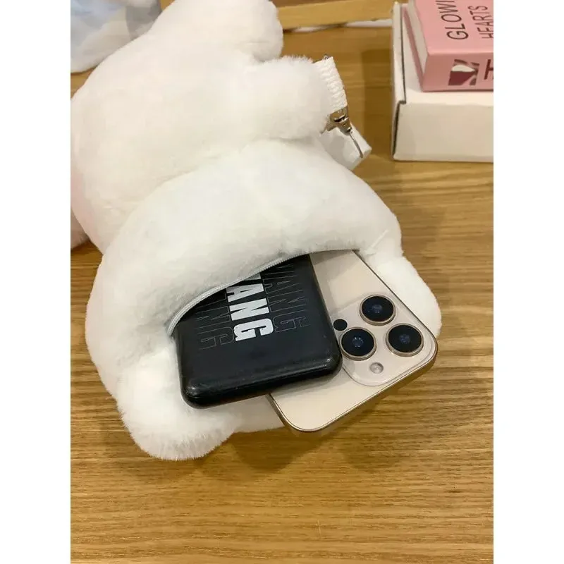 Winter Cute Soft Plush Cartoon Cat Crossbody Bags for Girls Kawaii Personality Ladies Small Shoulder Bag Gift Bag for Children