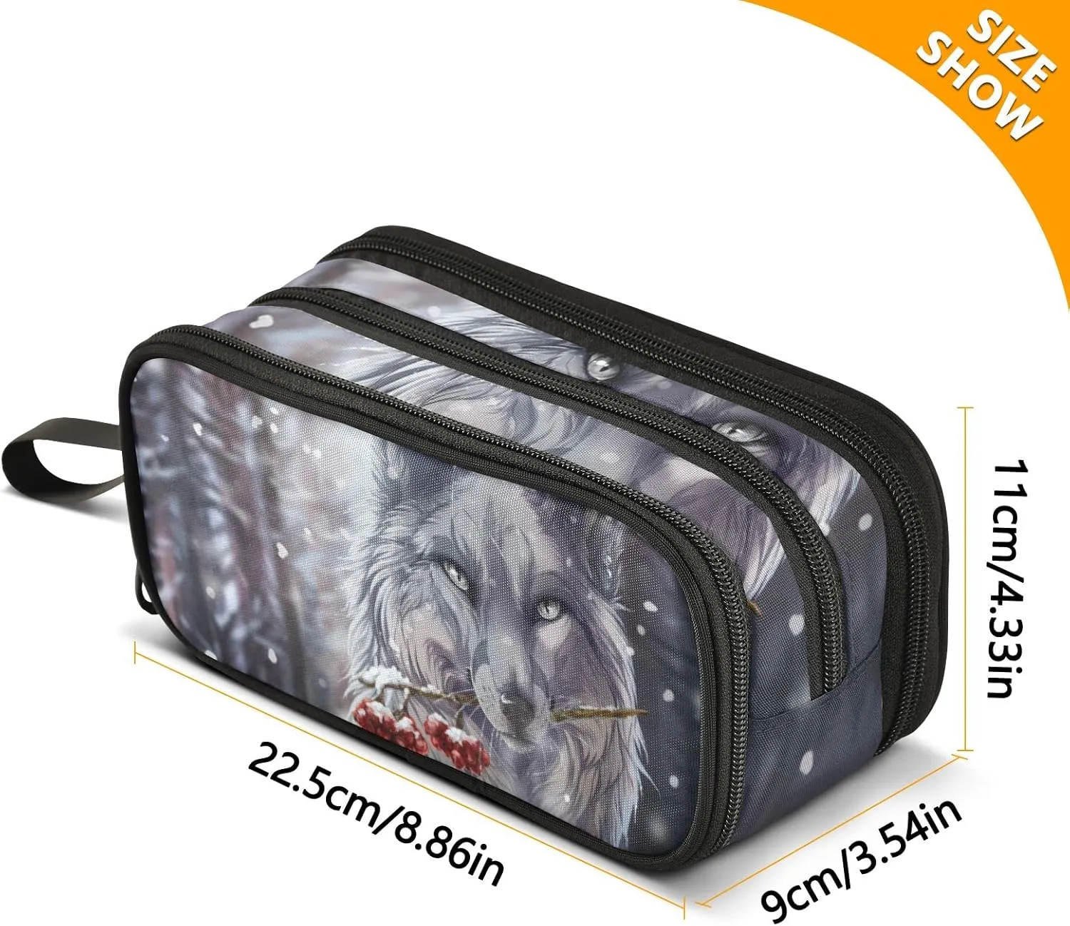 Wolf Large Capacity Pencil Case Pencil Pouch Office School Large Storage Pen Bag 3 Compartment pencil box for Adults School Teen Girl Boy Men Women