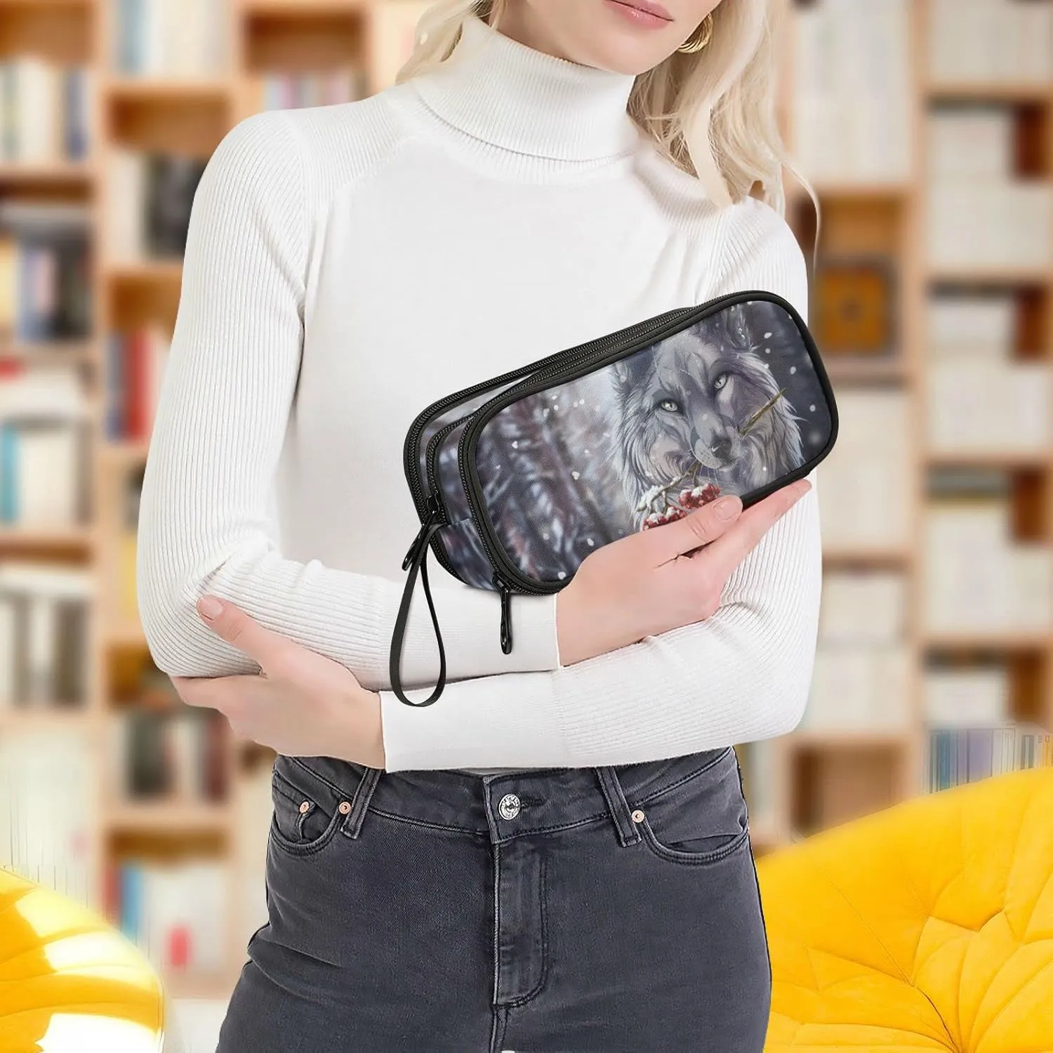 Wolf Large Capacity Pencil Case Pencil Pouch Office School Large Storage Pen Bag 3 Compartment pencil box for Adults School Teen Girl Boy Men Women