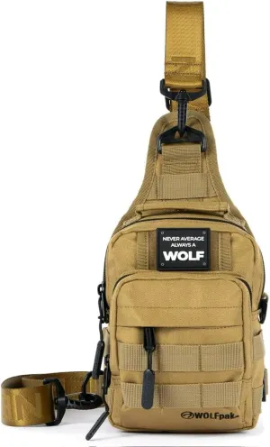 WOLFpak 4L Mini Tactical Sling Bag (Khaki) – Compact Crossbody Backpack for Gym, Travel & EDC – Tactical Shoulder Bag with Multiple Pockets – Lightweight, Durable Sling Pack for Men & Women