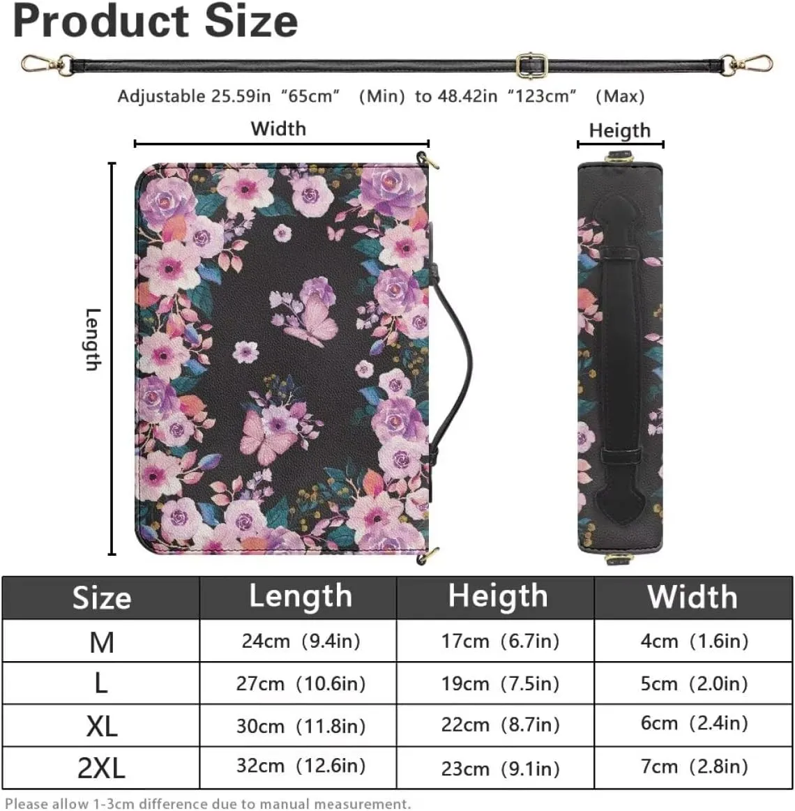 Women Bible Cover with Adjustable Strap Shoulder Strap Bag Bible Carrying Case for Church Services