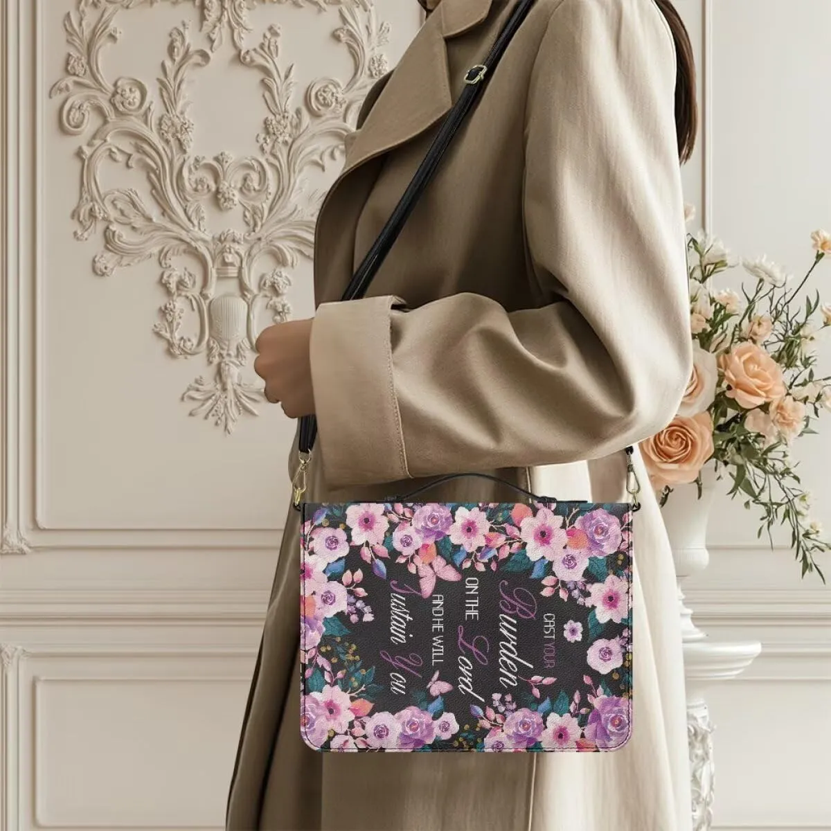 Women Bible Cover with Adjustable Strap Shoulder Strap Bag Bible Carrying Case for Church Services