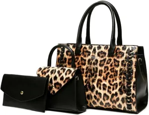 Women Crocodile Pattern Handbag Satchel Purse 3pcs PU Tote Crossbody Bag Clutch Wallet