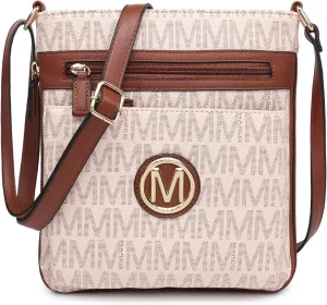 Women Crossbody Purses Multi Pockets Large Signature Monogram Zip Shoulder Bags Ladies PU Leather Handbag