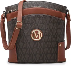 Women Crossbody Purses Multi Pockets Large Signature Monogram Zip Shoulder Bags Ladies PU Leather Handbag
