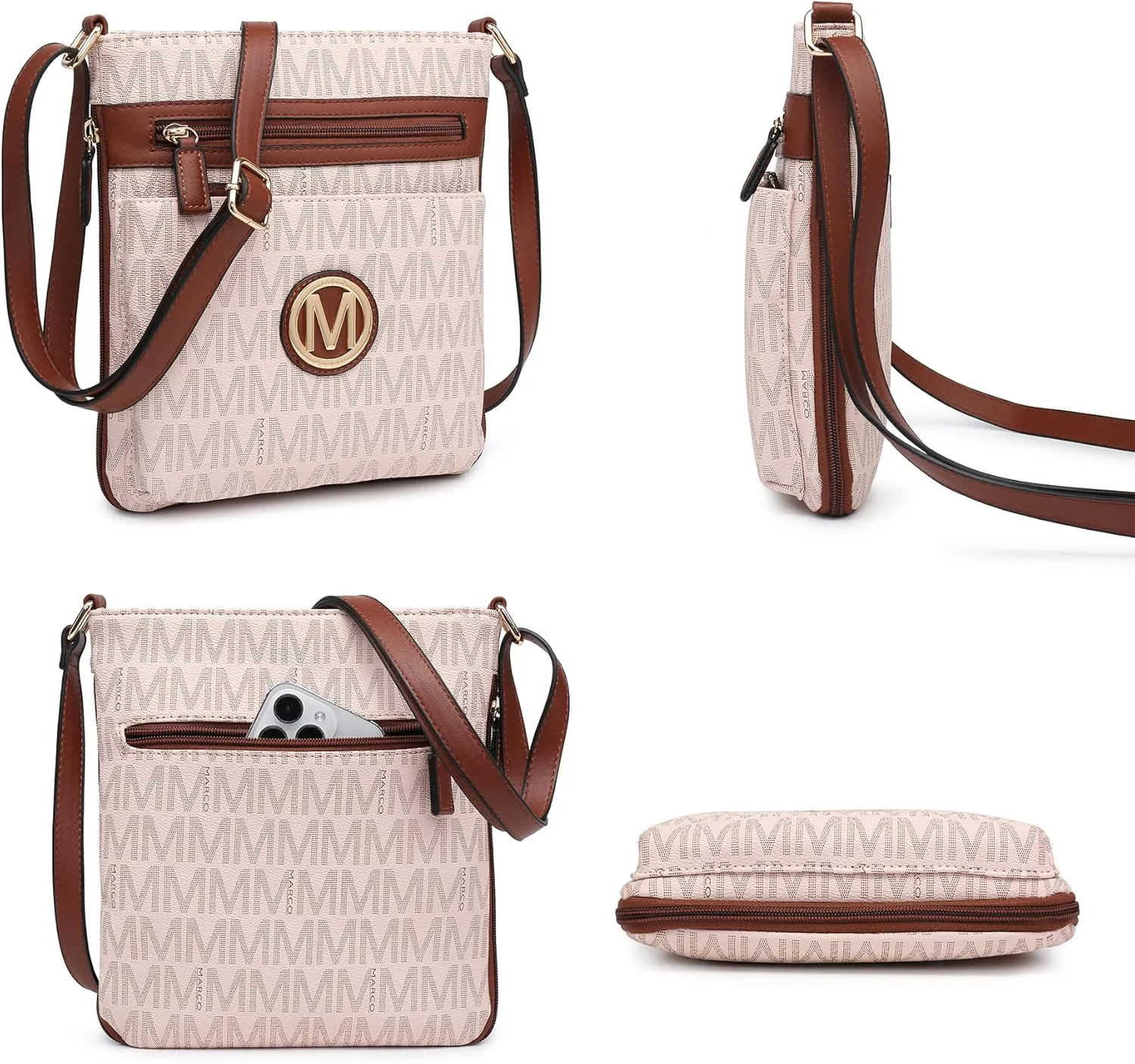 Women Crossbody Purses Multi Pockets Large Signature Monogram Zip Shoulder Bags Ladies PU Leather Handbag