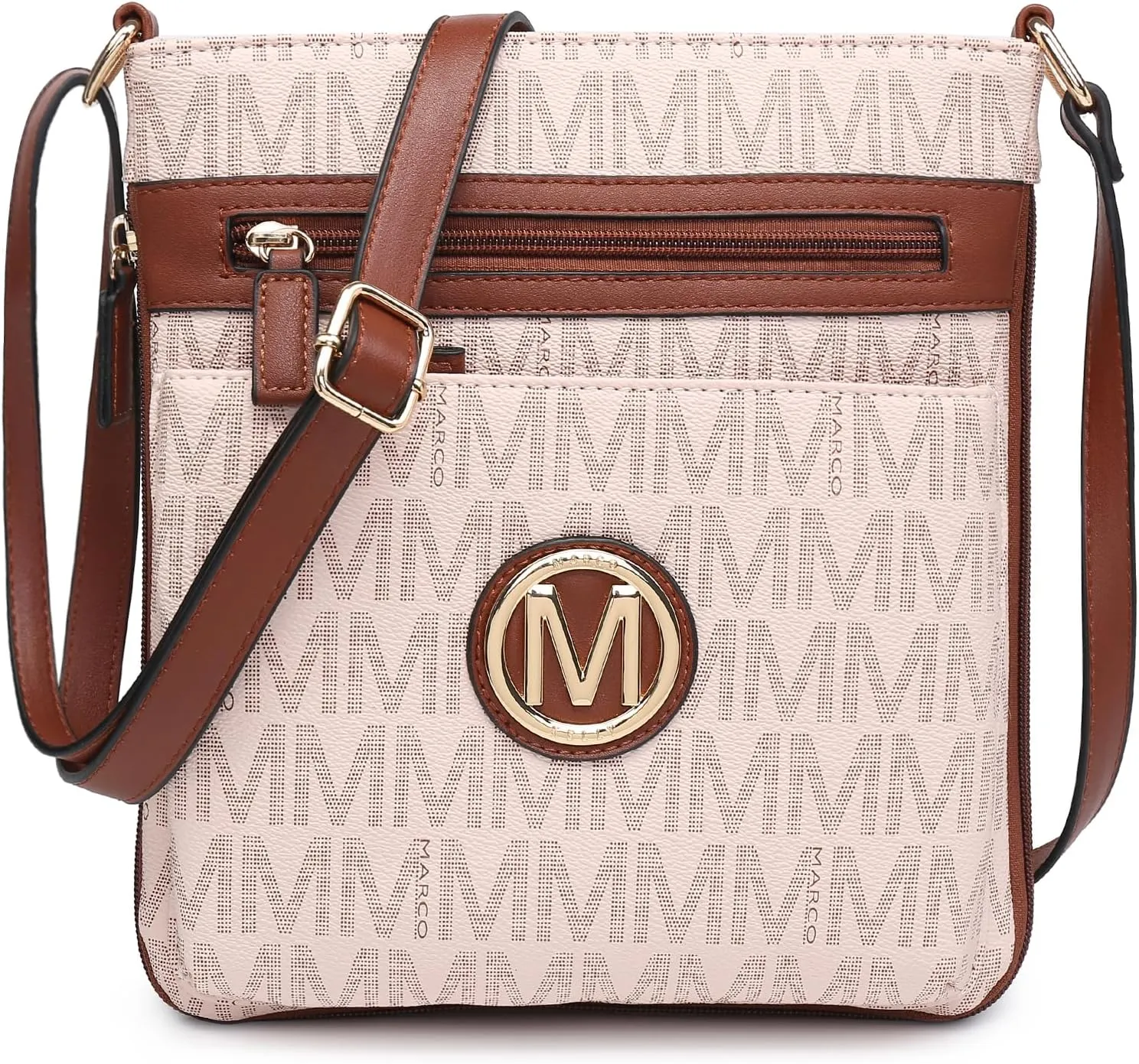 Women Crossbody Purses Multi Pockets Large Signature Monogram Zip Shoulder Bags Ladies PU Leather Handbag