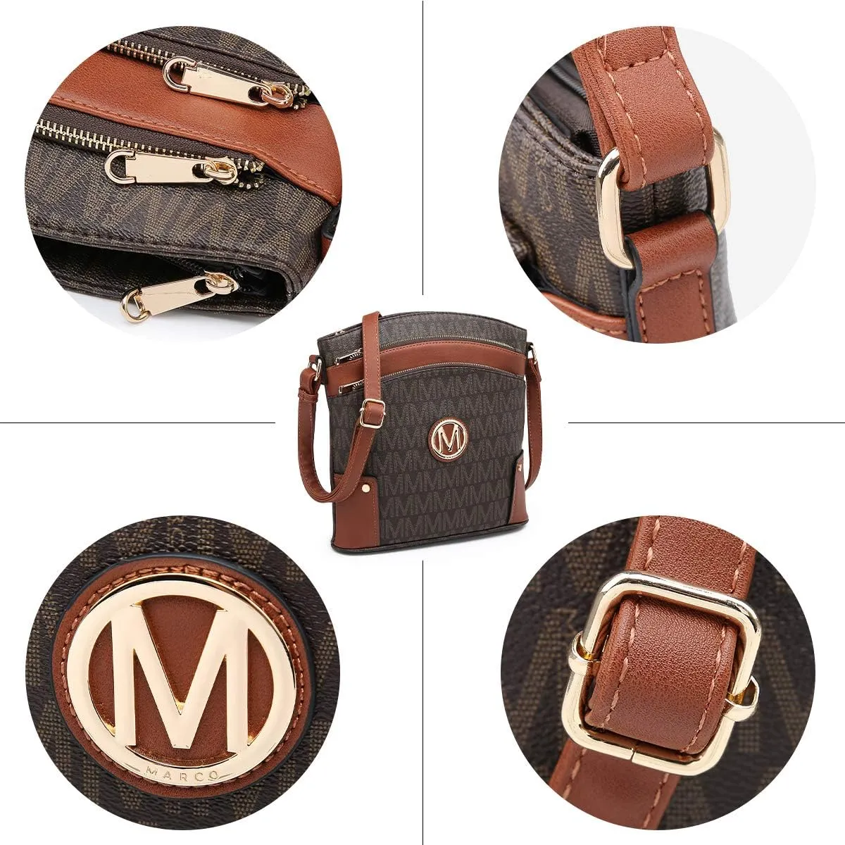 Women Crossbody Purses Multi Pockets Large Signature Monogram Zip Shoulder Bags Ladies PU Leather Handbag