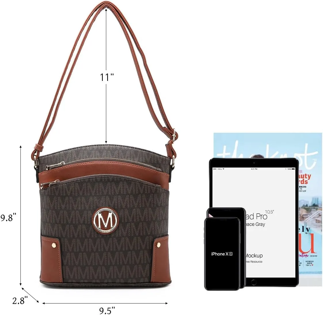 Women Crossbody Purses Multi Pockets Large Signature Monogram Zip Shoulder Bags Ladies PU Leather Handbag