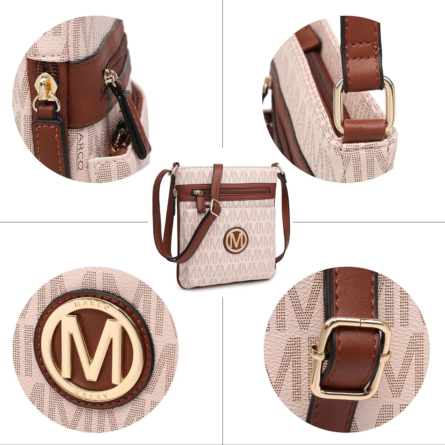 Women Crossbody Purses Multi Pockets Large Signature Monogram Zip Shoulder Bags Ladies PU Leather Handbag