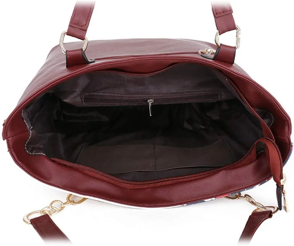 Women Handbag Set 6 Pcs PU Leather Tote Purse Elegant Shoulder Bags and Clutch