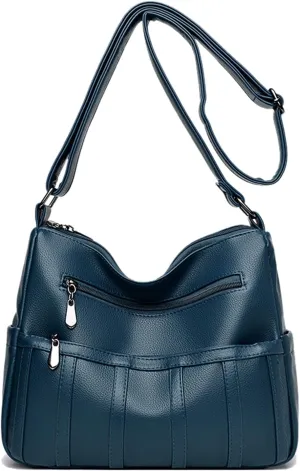 Women Leather Crossbody Bag Solid Color Large Capacity Shoulder Purse Trendy Tote Bag for Mom Seniors