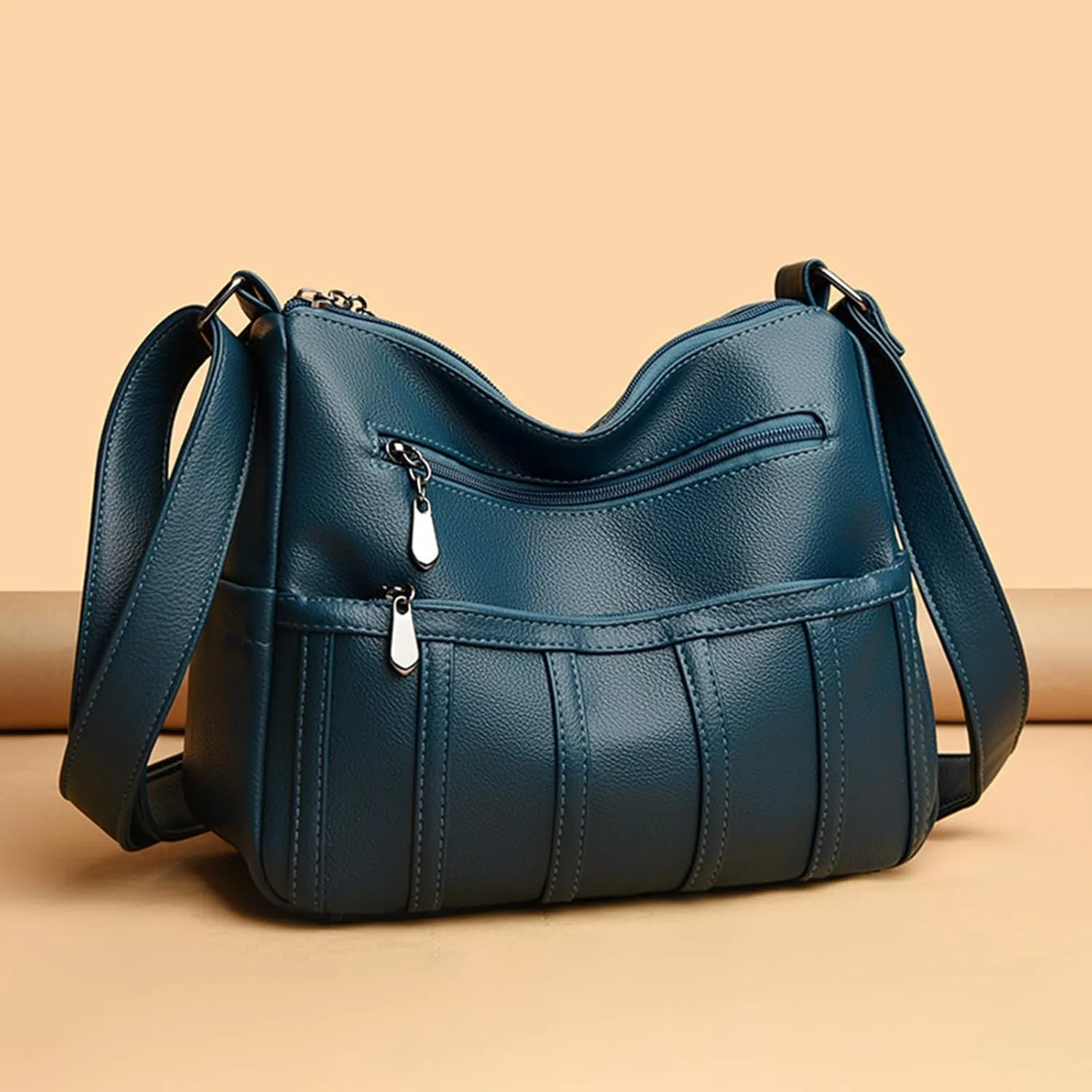 Women Leather Crossbody Bag Solid Color Large Capacity Shoulder Purse Trendy Tote Bag for Mom Seniors