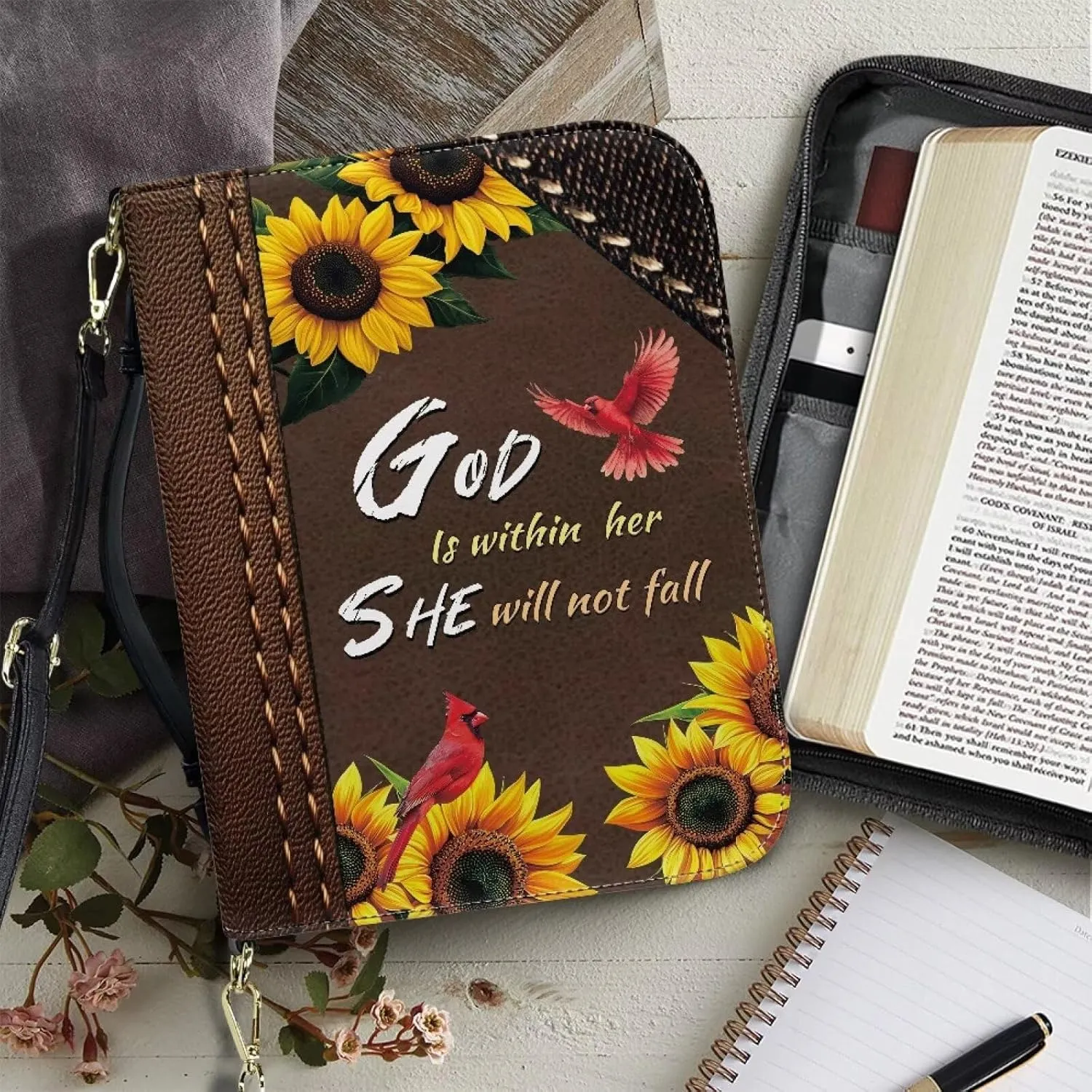 Women Men Bible Cover with Adjustable Strap Shoulder Strap Bag Bible Carrying Case for Church Services Bible Case