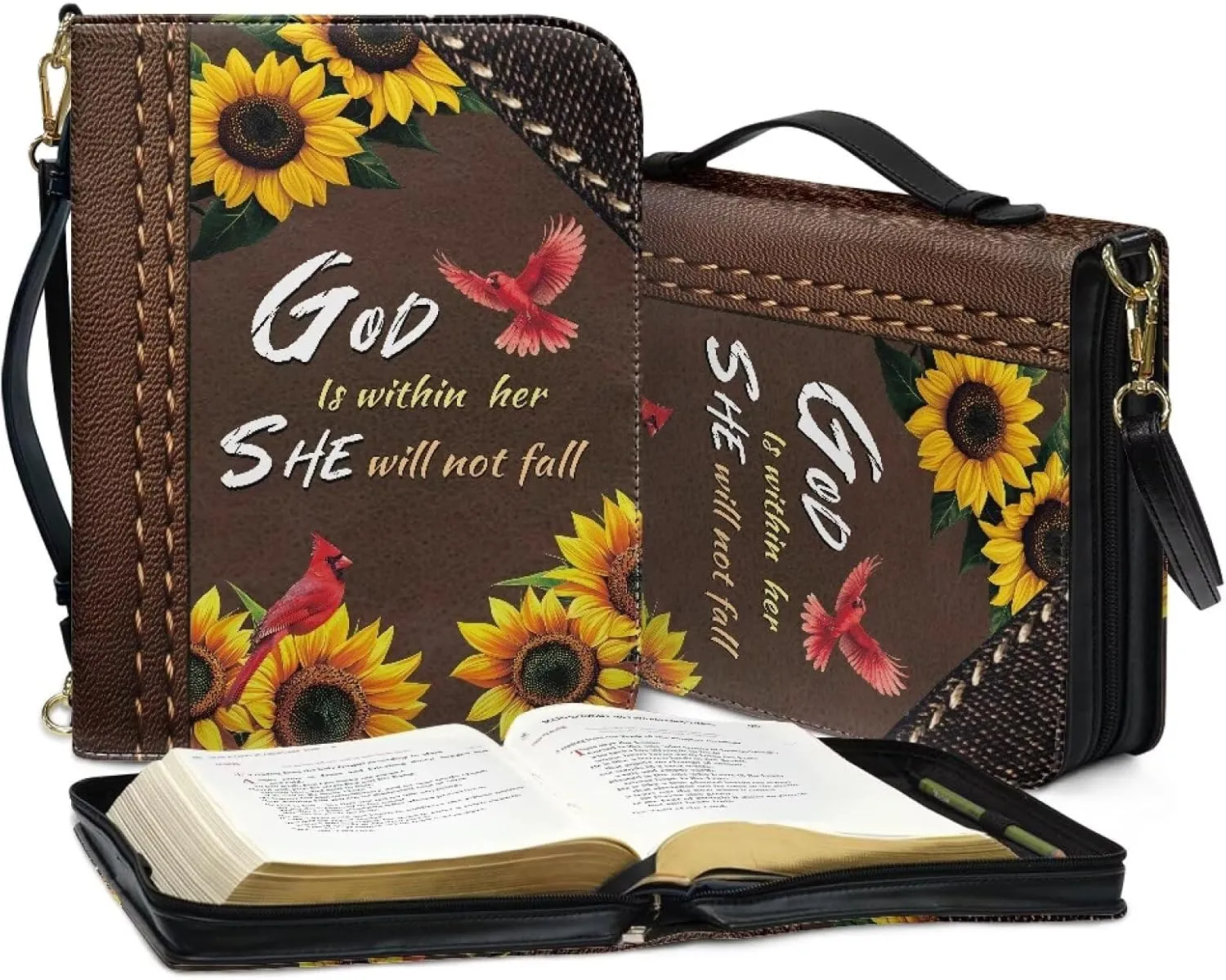 Women Men Bible Cover with Adjustable Strap Shoulder Strap Bag Bible Carrying Case for Church Services Bible Case