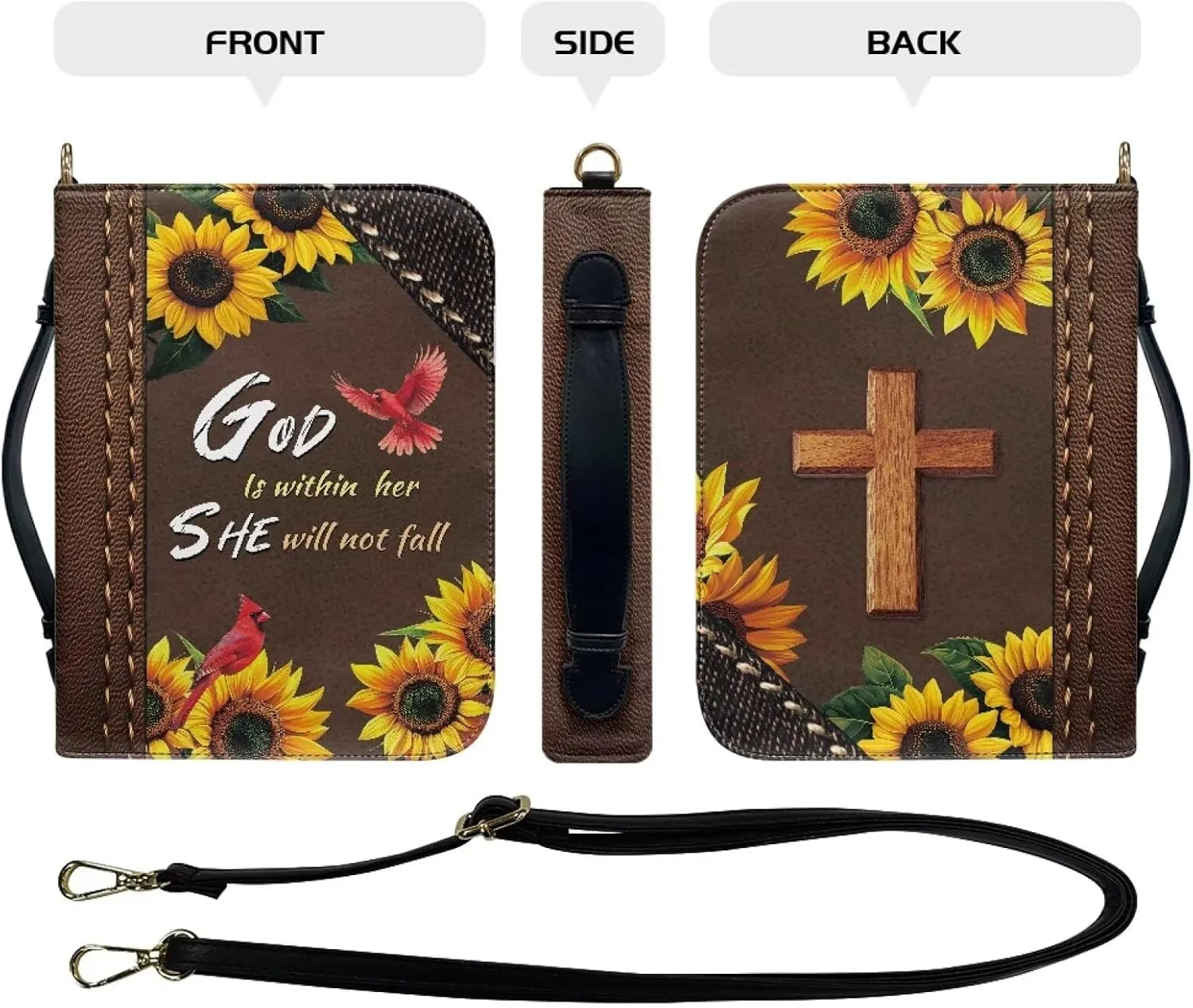 Women Men Bible Cover with Adjustable Strap Shoulder Strap Bag Bible Carrying Case for Church Services Bible Case