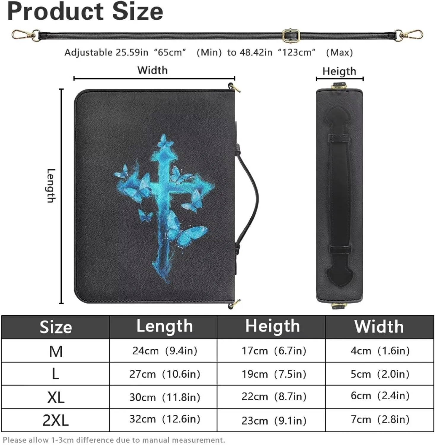 Women Men Bible Cover with Adjustable Strap Shoulder Strap Bag Bible Carrying Case for Church Services