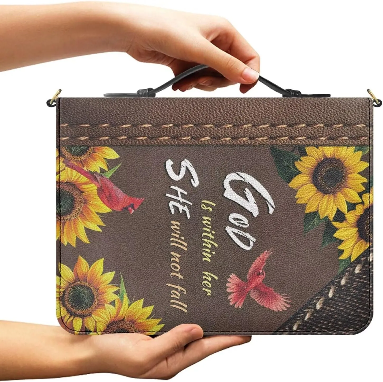 Women Men Bible Cover with Adjustable Strap Shoulder Strap Bag Bible Carrying Case for Church Services