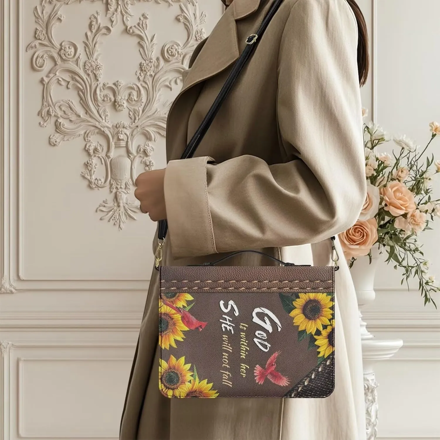 Women Men Bible Cover with Adjustable Strap Shoulder Strap Bag Bible Carrying Case for Church Services